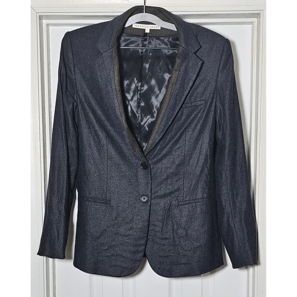 Veronica Beard Blazer Size 4 Wool Blend Lined Single Breasted Blue Office Career